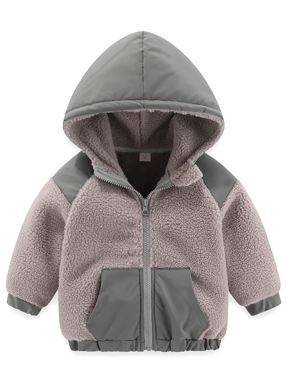 Sherpa Hooded Jacket with Pockets and Zipper - SF3520, toddler fleece winter coat with hood, cozy sherpa design